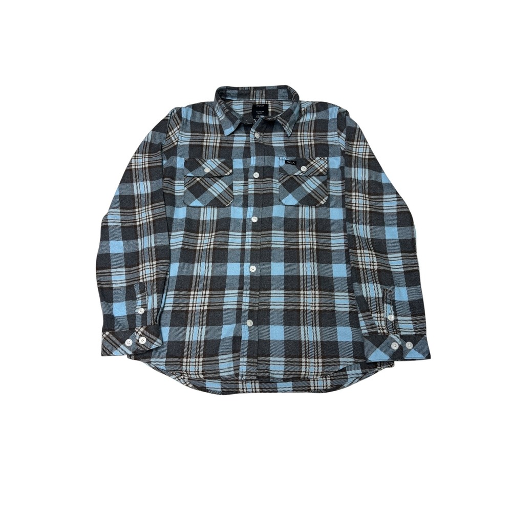 RVCA Mens Fit XL Flannel Shirt Plaid Blue Gray Long Sleeve Casual‎ Button Down